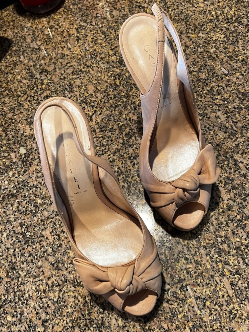Casadei Beige Peep Toe Platform Slingback Heels Size 8B